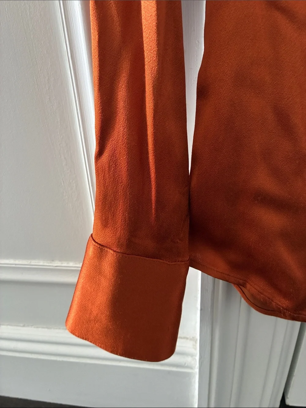Reformation Burnt Orange Satin/ Silk Feeling Button-Down Shirt - Picture 5 of 9